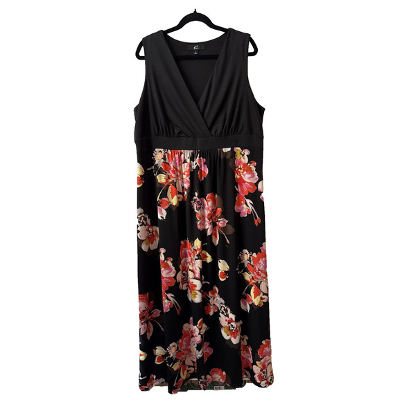 GNW Women's 1X Cottagecore Floral Sleeveless V Wrap Neck Maxi Dress Boho Chic - Picture 1 of 7